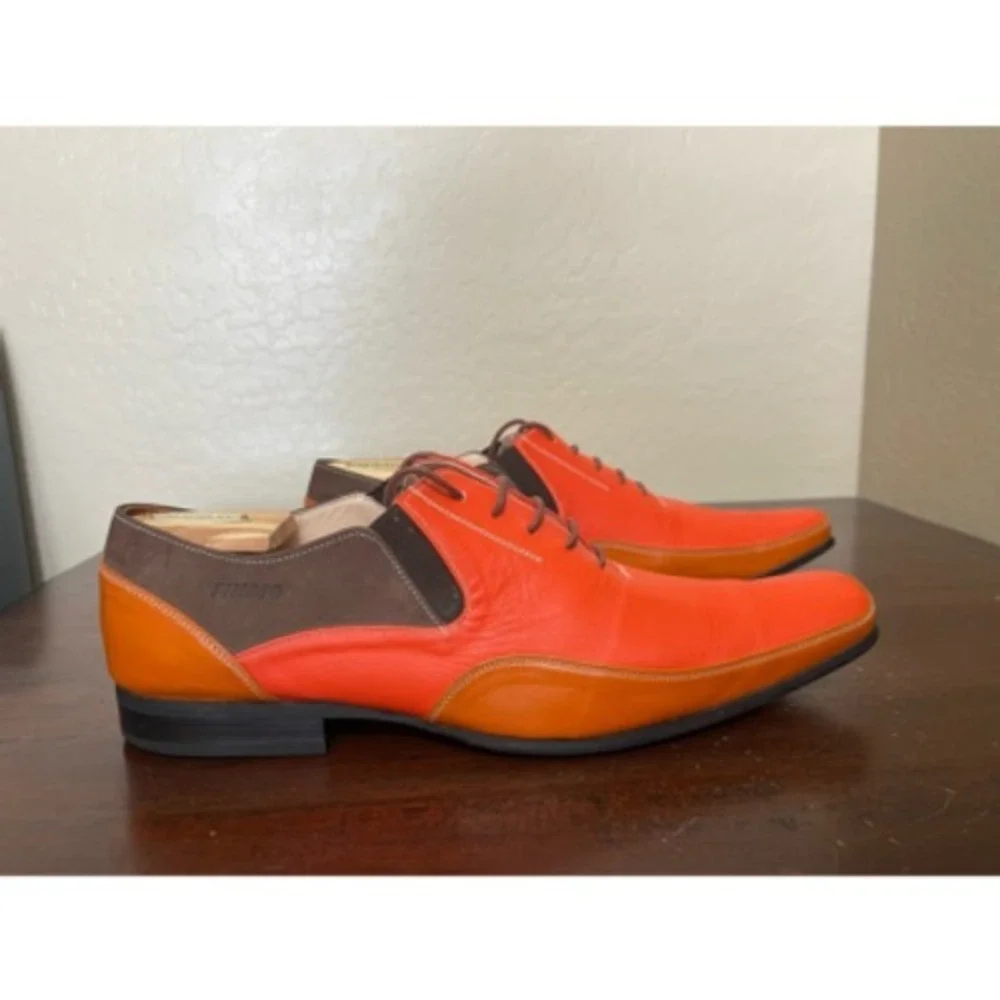 Findig Mens Oxford Shoes Orange Gray Lace Up Square Toe 11.5 EUR 44